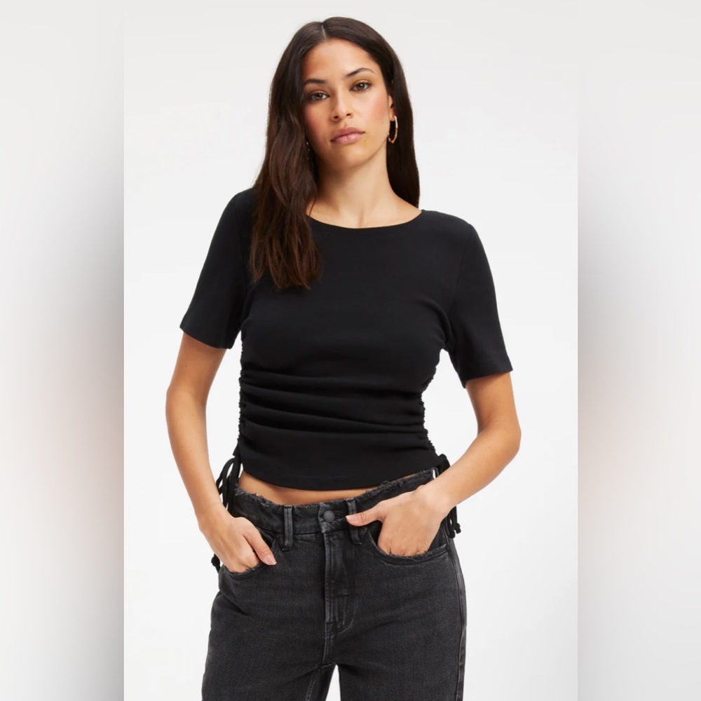 GOOD AMERICAN RUCHED TEE Size 3(Large) Color Black